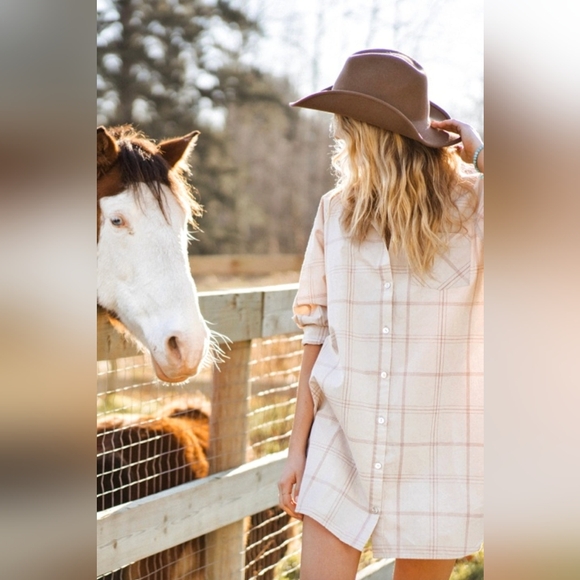 Jackson Rowe Cream Plaid Long Sleeve Shirt Dress - Picture 3 of 7